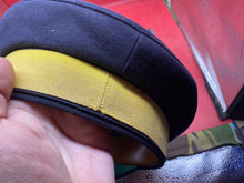 Load image into Gallery viewer, Post WW2 Royal Navy - Navy Blue / Yellow Striped Peaked Cap with Chinstrap.
