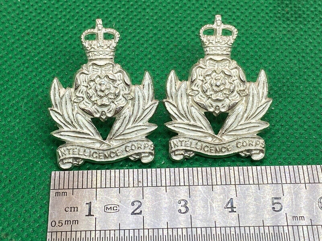 Original British Army - Queen's Crown Intelligence Corps Officer's Collar Badges