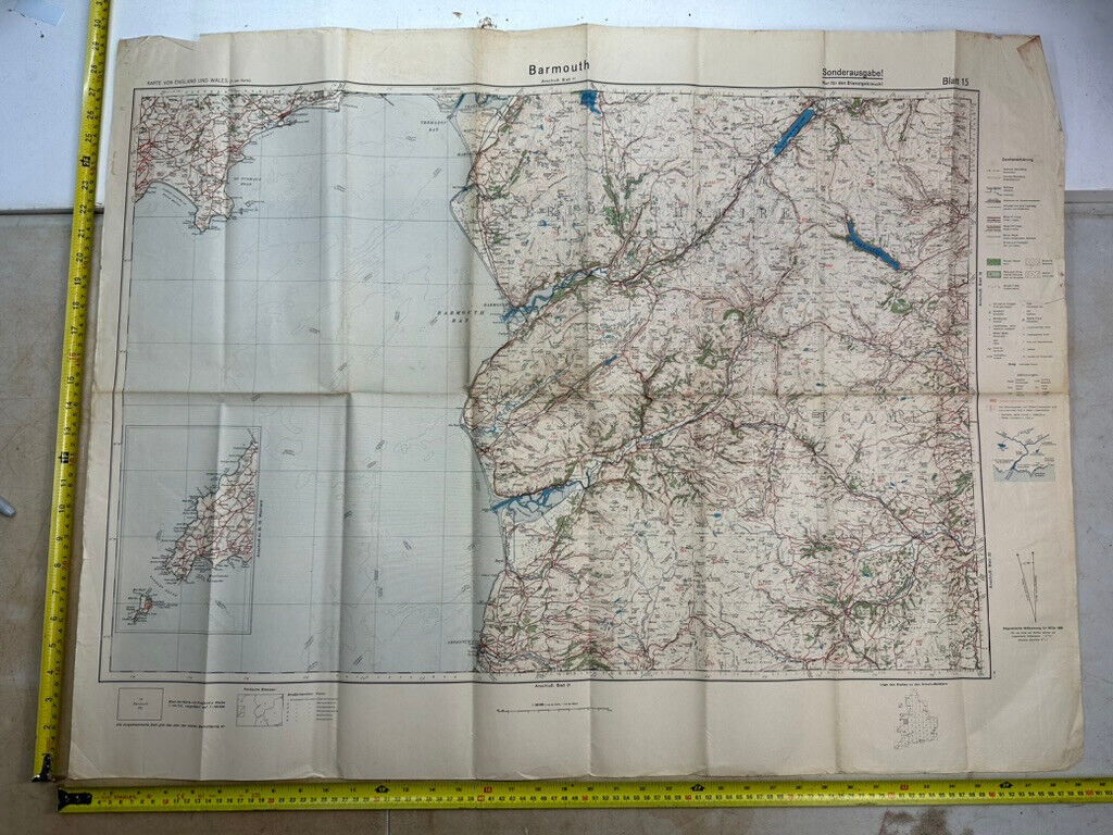 Original WW2 German Army Map of England / Britain -  Barmouth