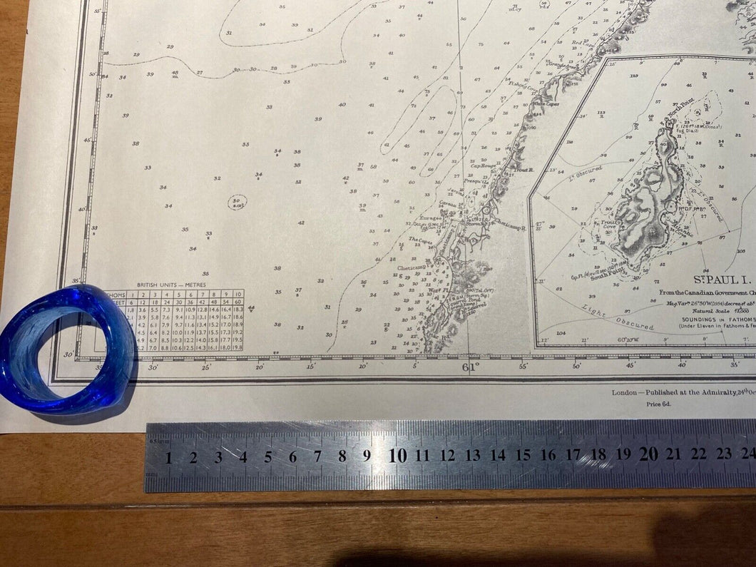 WW2 British 1952 Dated ADMIRALTY EDITION map of THE GULF OF ST. LAWRENCE.