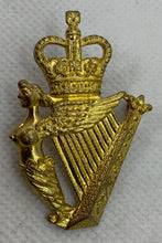 Load image into Gallery viewer, A lovely condition Queens Crown gilt metal Royal Irish Regiment cap badge  B62
