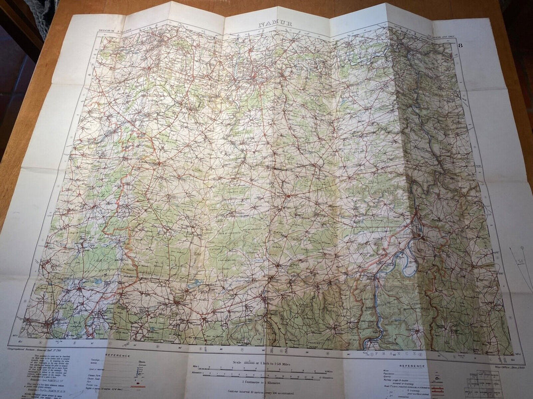 WW1 Era British Army General Staff Map of NAMUR in Belgium. Original Map