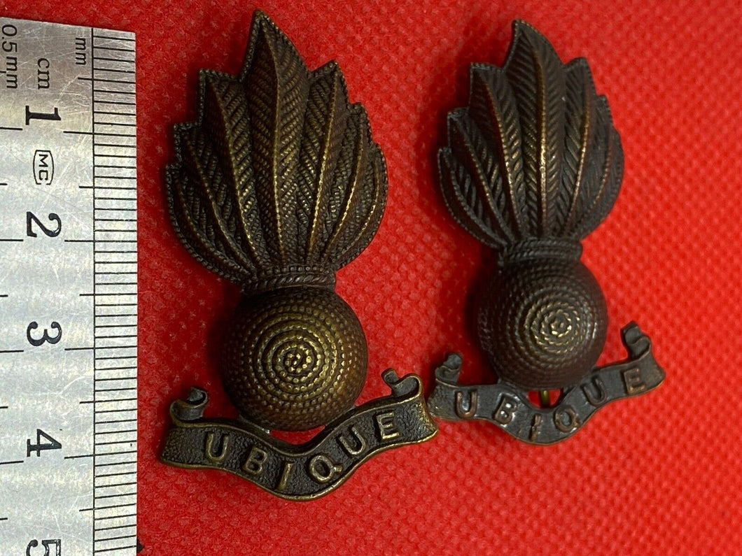 Original WW1 / WW2 British Army Artillery Officers Bronze Collar Badges - Pair