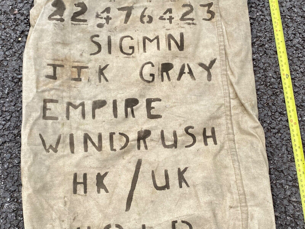 Original EMPIRE WINDRUSH Named British Soldier's Kit Bag. Well Marked and RARE.