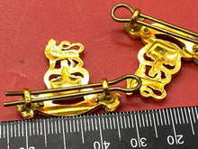 Load image into Gallery viewer, Pair of Queen&#39;s Crown Gilt and White Metal British Army Pay Corps Collar Badges.
