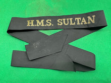 Load image into Gallery viewer, Genuine British Royal Navy H.M.S Sultan Cap Tally - Full Length - Mint Unissued
