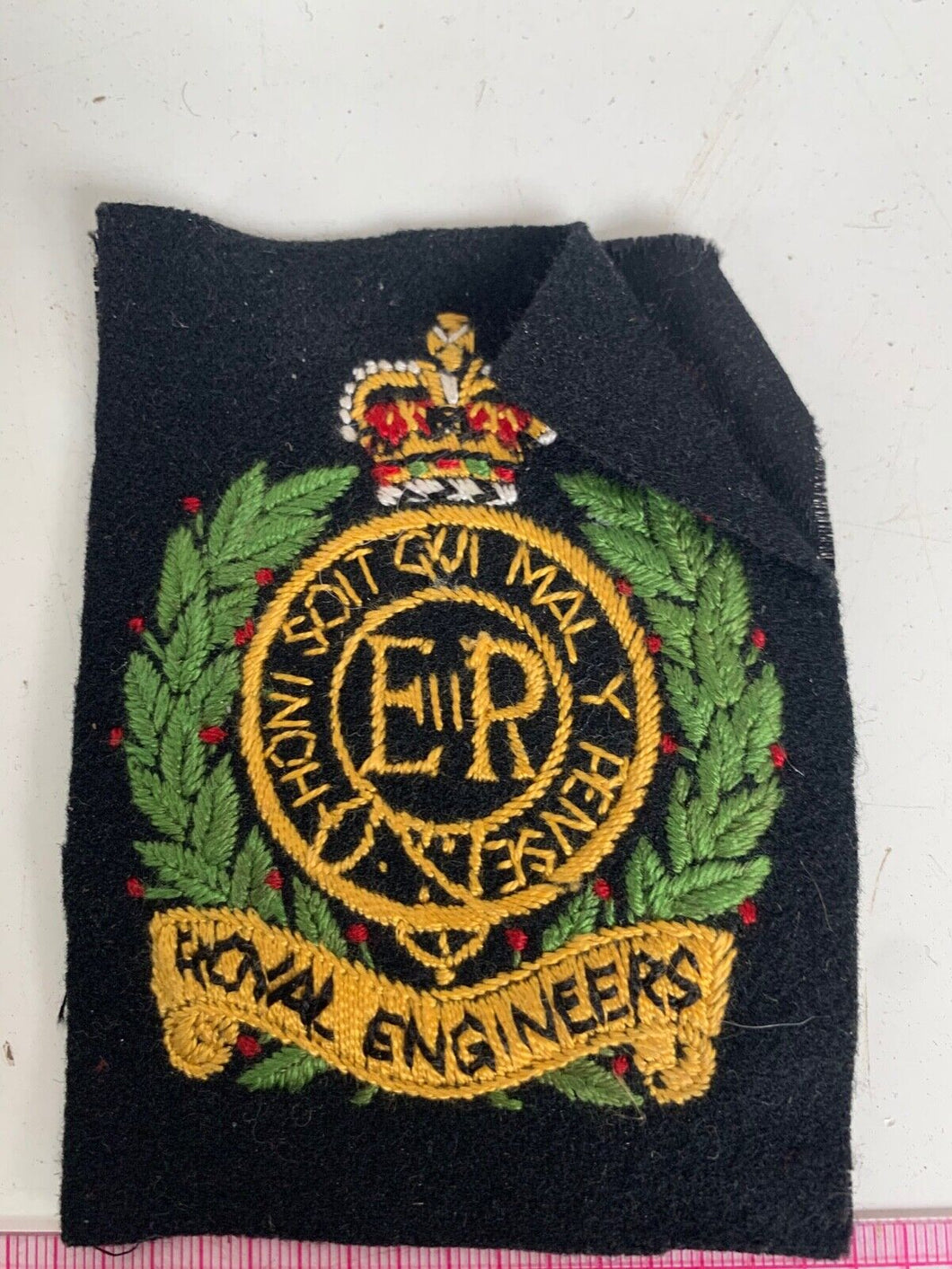 British Army Queen's Crown woven ROYAL ENGINEERS blazer badge - unworn.