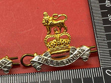 Load image into Gallery viewer, Pair of Queen&#39;s Crown Gilt and White Metal British Army Pay Corps Collar Badges.
