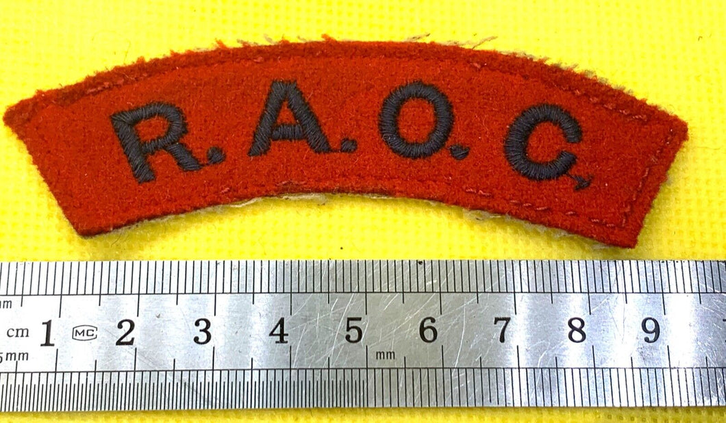WW2 British Army ROYAL ARMY ORDNANCE CORPS. Shoulder Title.  Good condition.