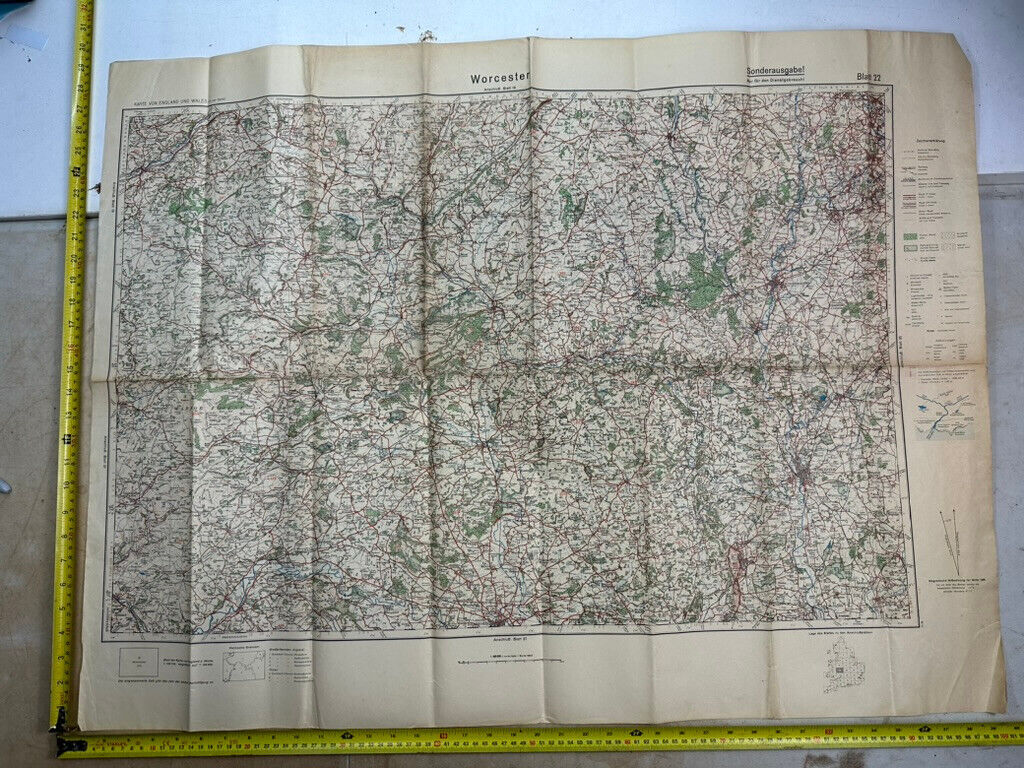 Original WW2 German Army Map of England / Britain -  Worcester