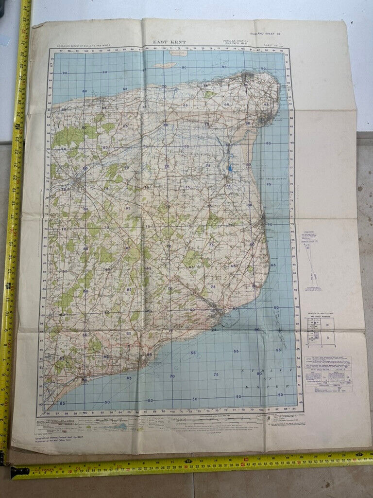 Original WW2 British Army OS Map of England - War Office - Weald of Kent