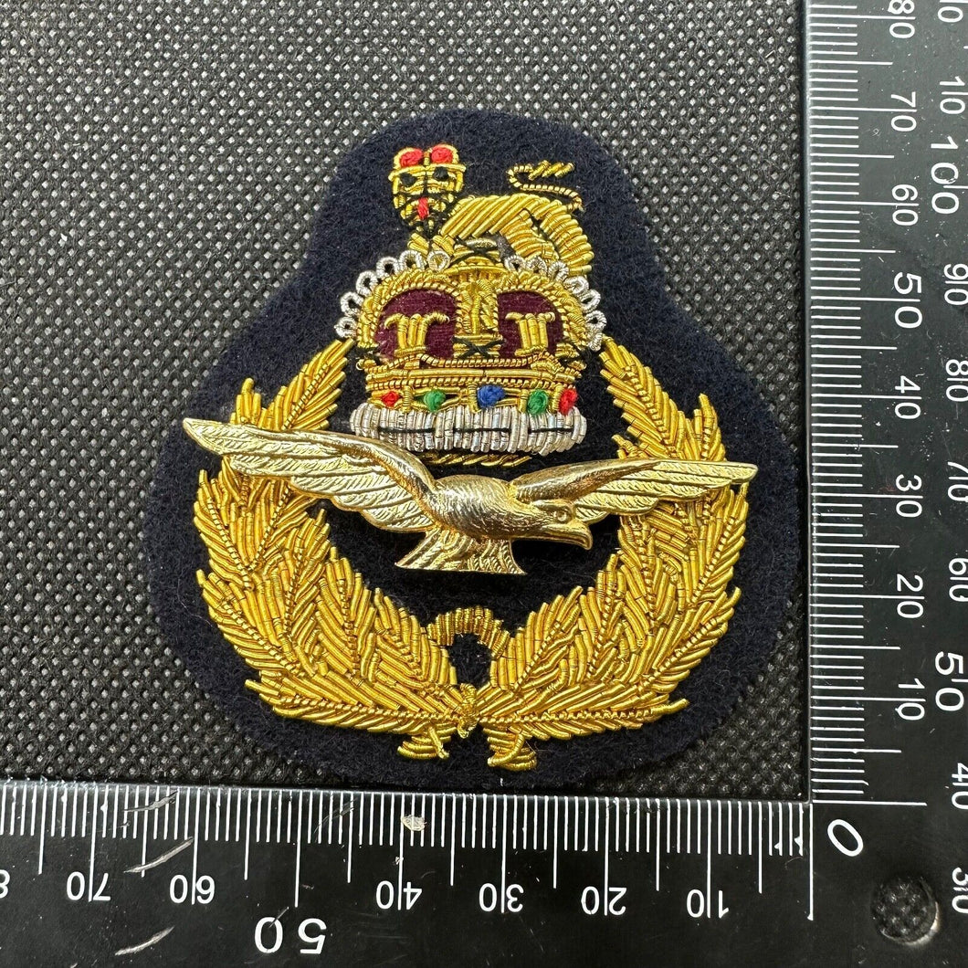 British RAF Queen's Crown Air Rank Officer's Bullion Cap Badge - UK Made