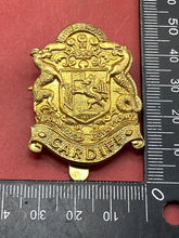 Load image into Gallery viewer, Original British Army CARDIFF Regiment Brass Cap Badge.
