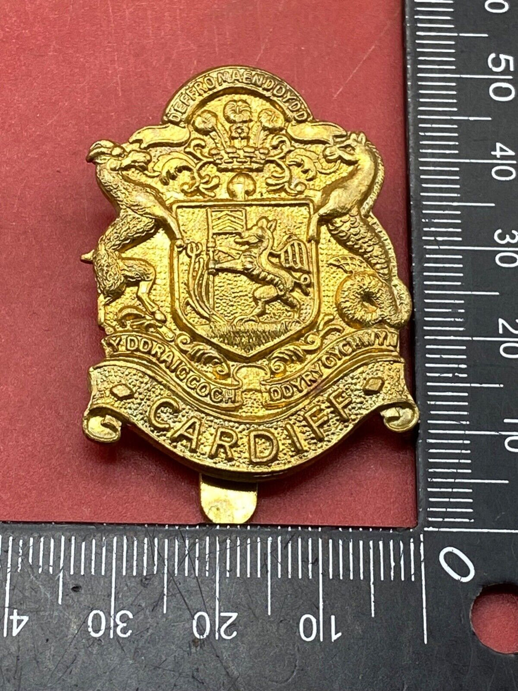 Original British Army CARDIFF Regiment Brass Cap Badge.