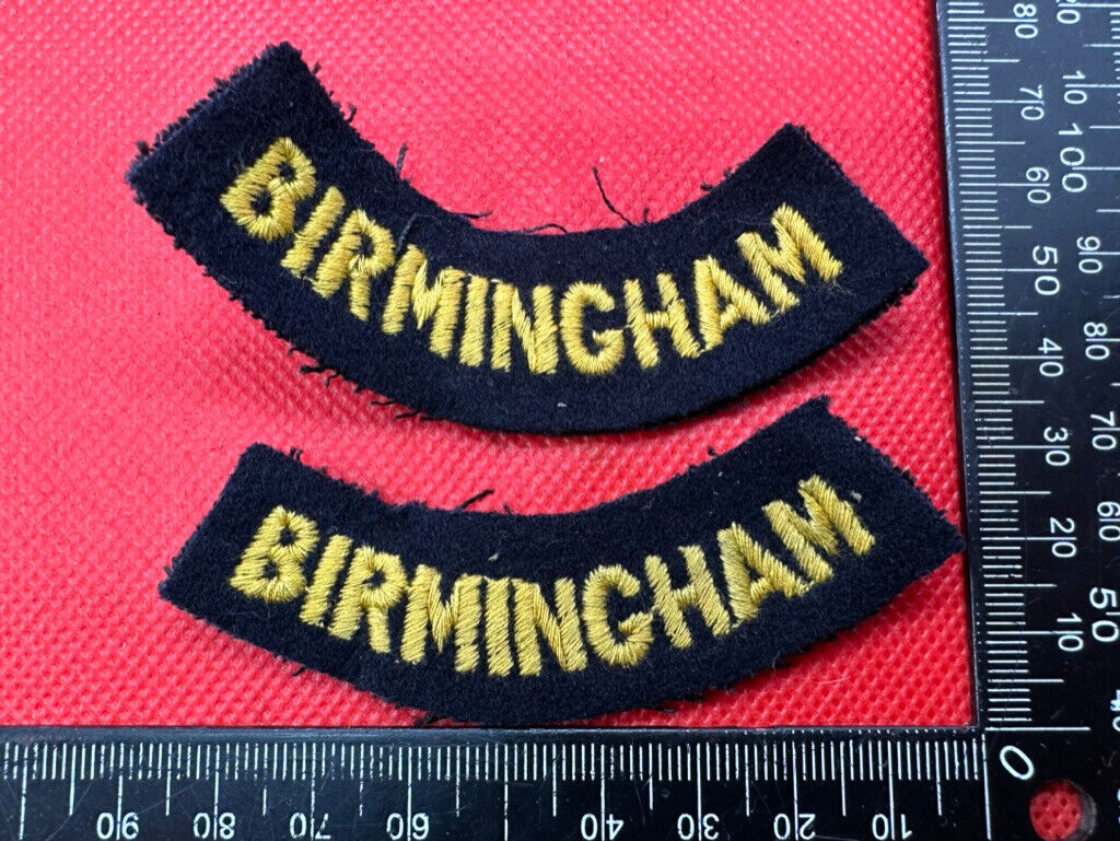 Original WW2 British Home Front Civil Defence Birmingham Shoulder Title Pair