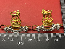 Load image into Gallery viewer, Pair of Queen&#39;s Crown Gilt and White Metal British Army Pay Corps Collar Badges.
