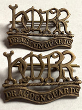 Load image into Gallery viewer, ORIGINAL Boer War H.M.R.R. / DRAGOON GUARDS collar badges / shoulder titles.
