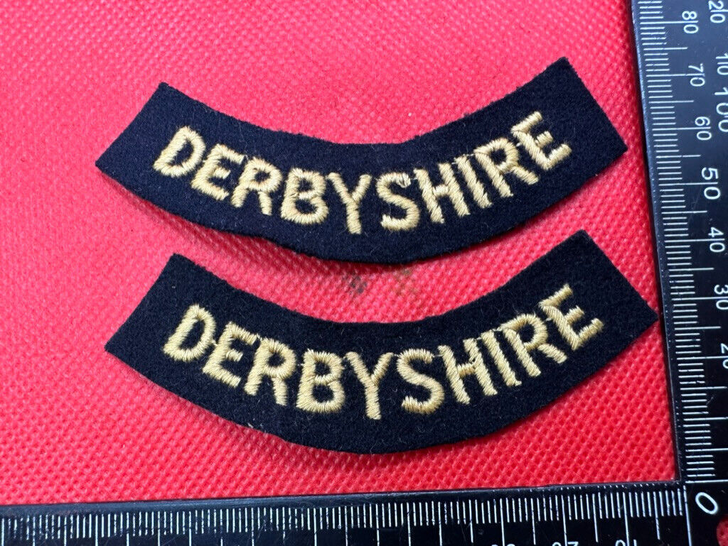 Original WW2 British Home Front Civil Defence Derbyshire Shoulder Title Pair