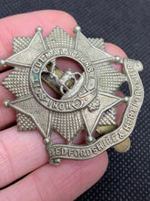 Load image into Gallery viewer, Original WW2 British Army Bedfordshire and Hertfordshire Brass Cap Badge
