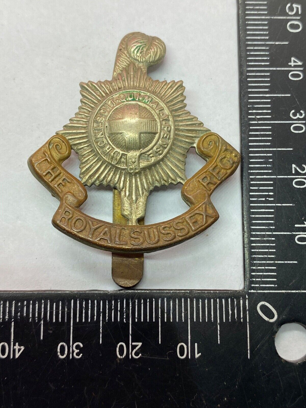 Original WW1 / WW2 British Army Royal Sussex Regiment Cap Badge