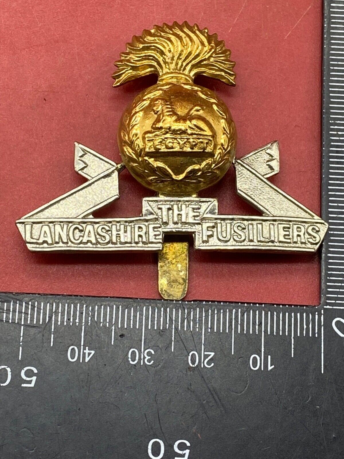 Original British Army Lancashire Fusilier's White Metal and Brass Cap ...