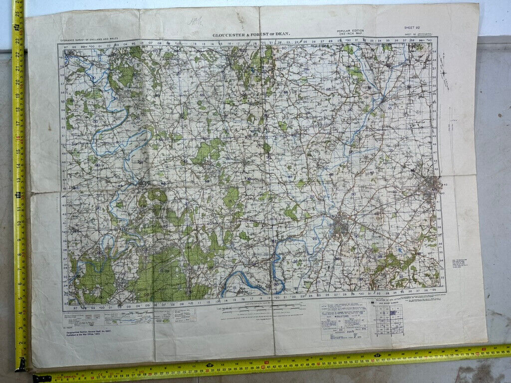 Original WW2 British Army OS Map of England - War Office - Gloucester & Forest