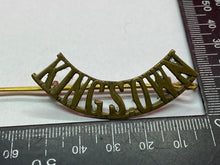 Load image into Gallery viewer, Original British Army WW1 KING&#39;S OWN Regiment Brass Shoulder Title
