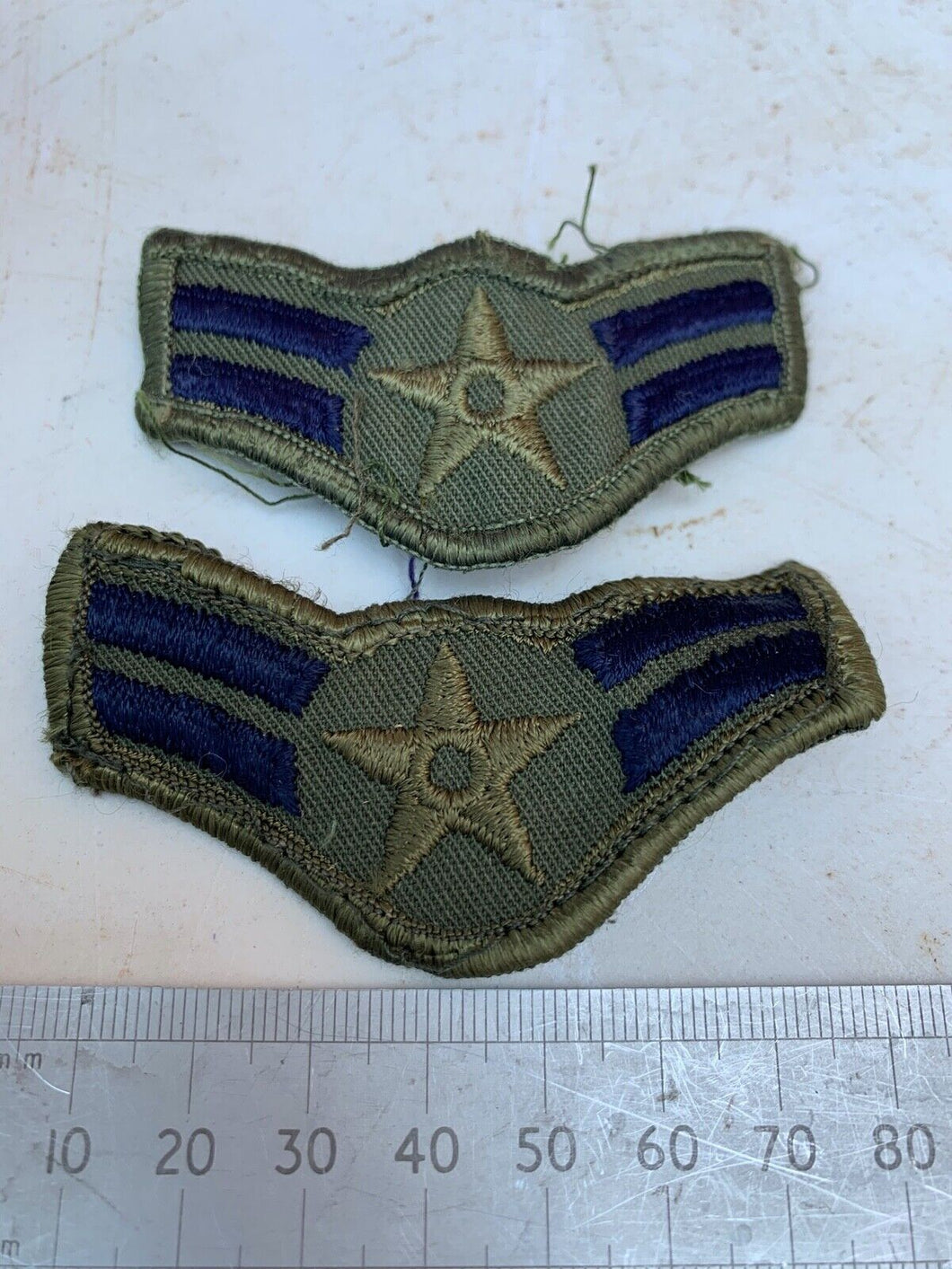 Pair of United States Air Force Rank Chevrons Olive Green - Airmen First Class