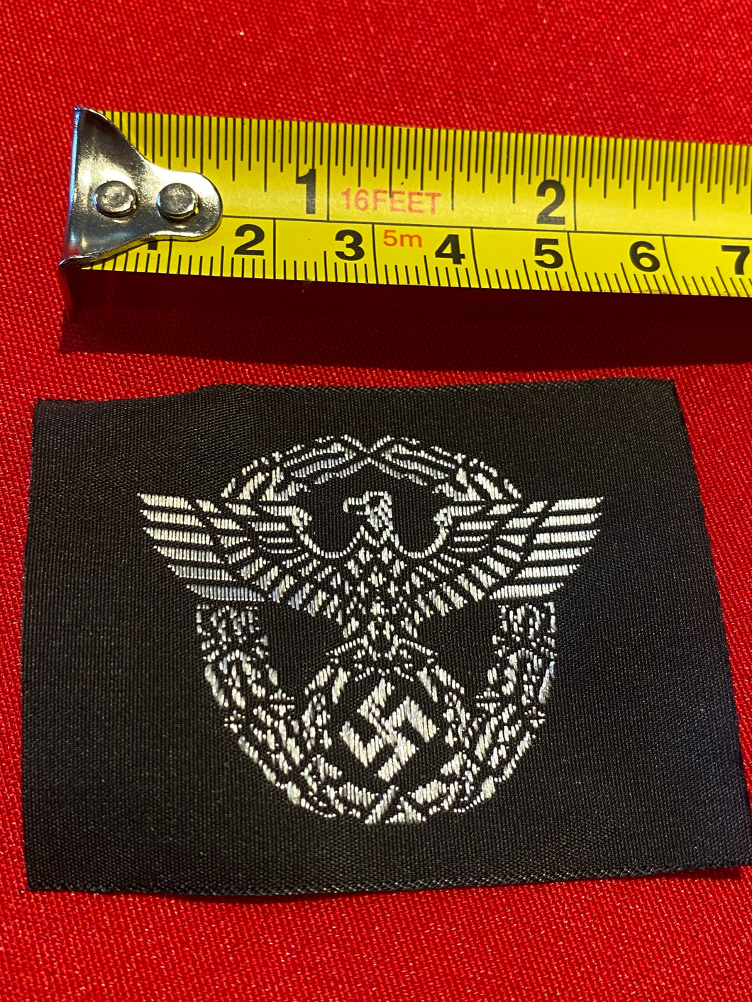 WW2 German Field Police Side Cap Badge. Bevo Weave Reproduction.