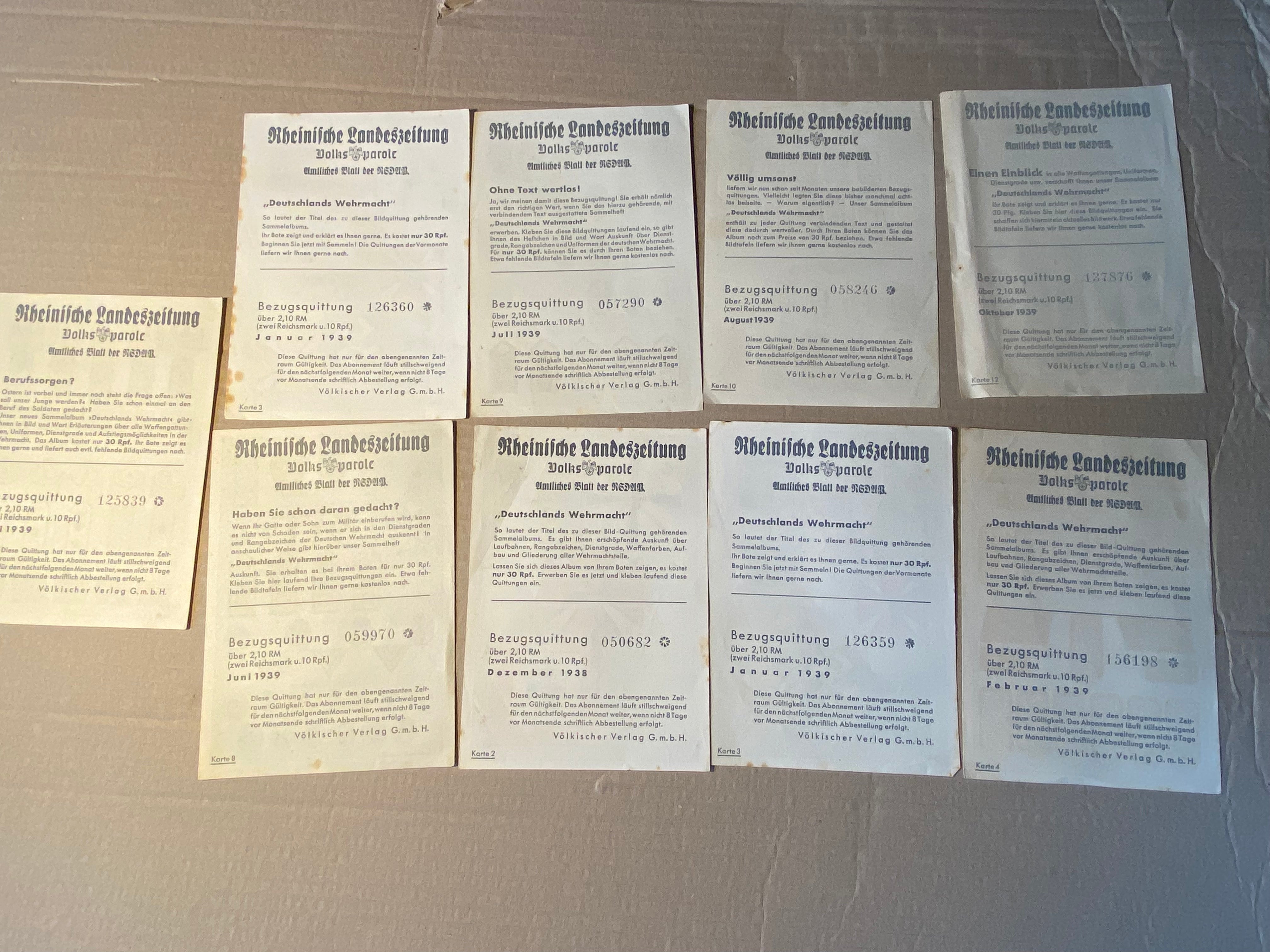 A group of original WW2 German Unit & Service Insignia Cards in colour. - The Militaria Shop