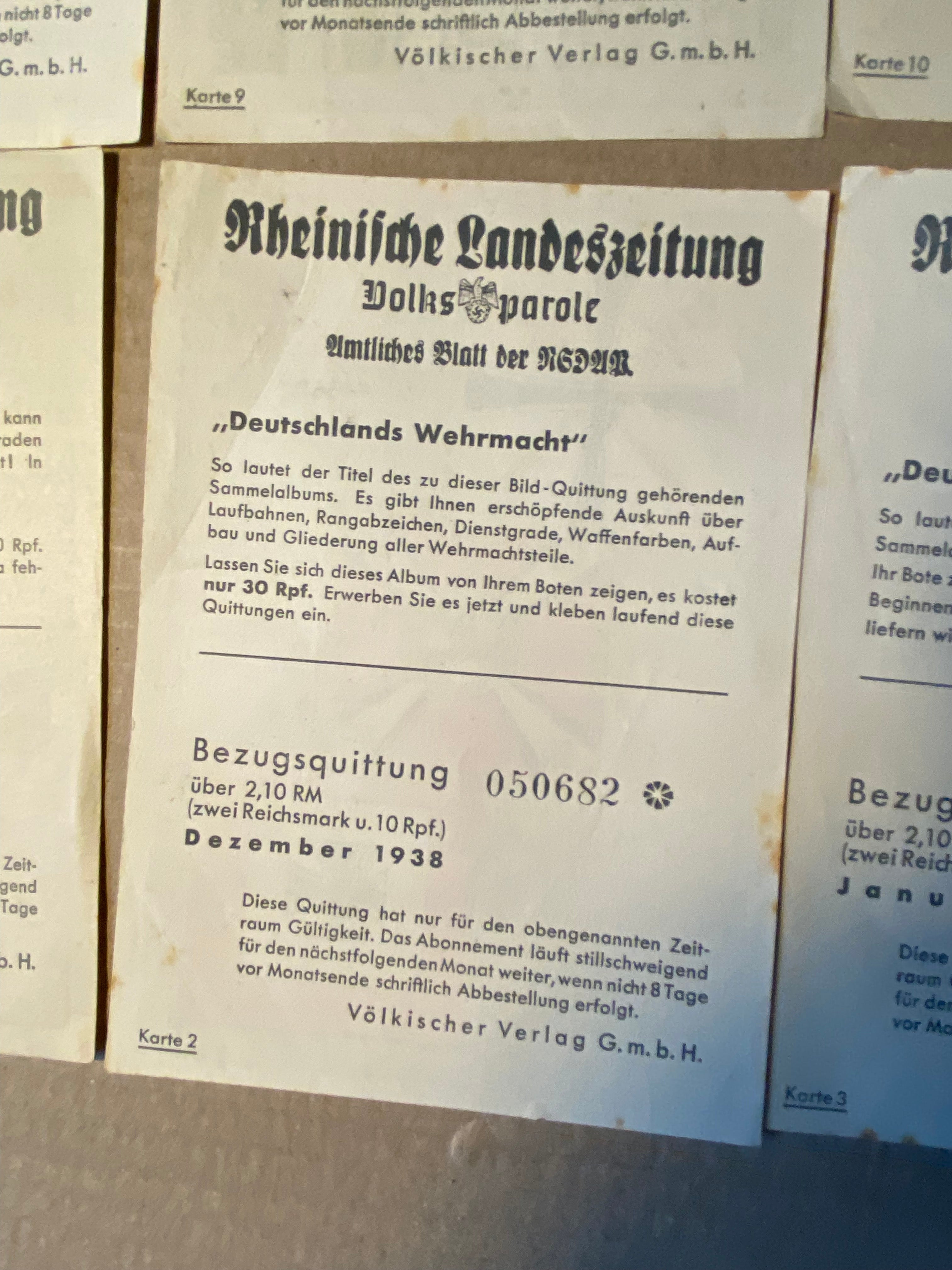 A group of original WW2 German Unit & Service Insignia Cards in colour. - The Militaria Shop