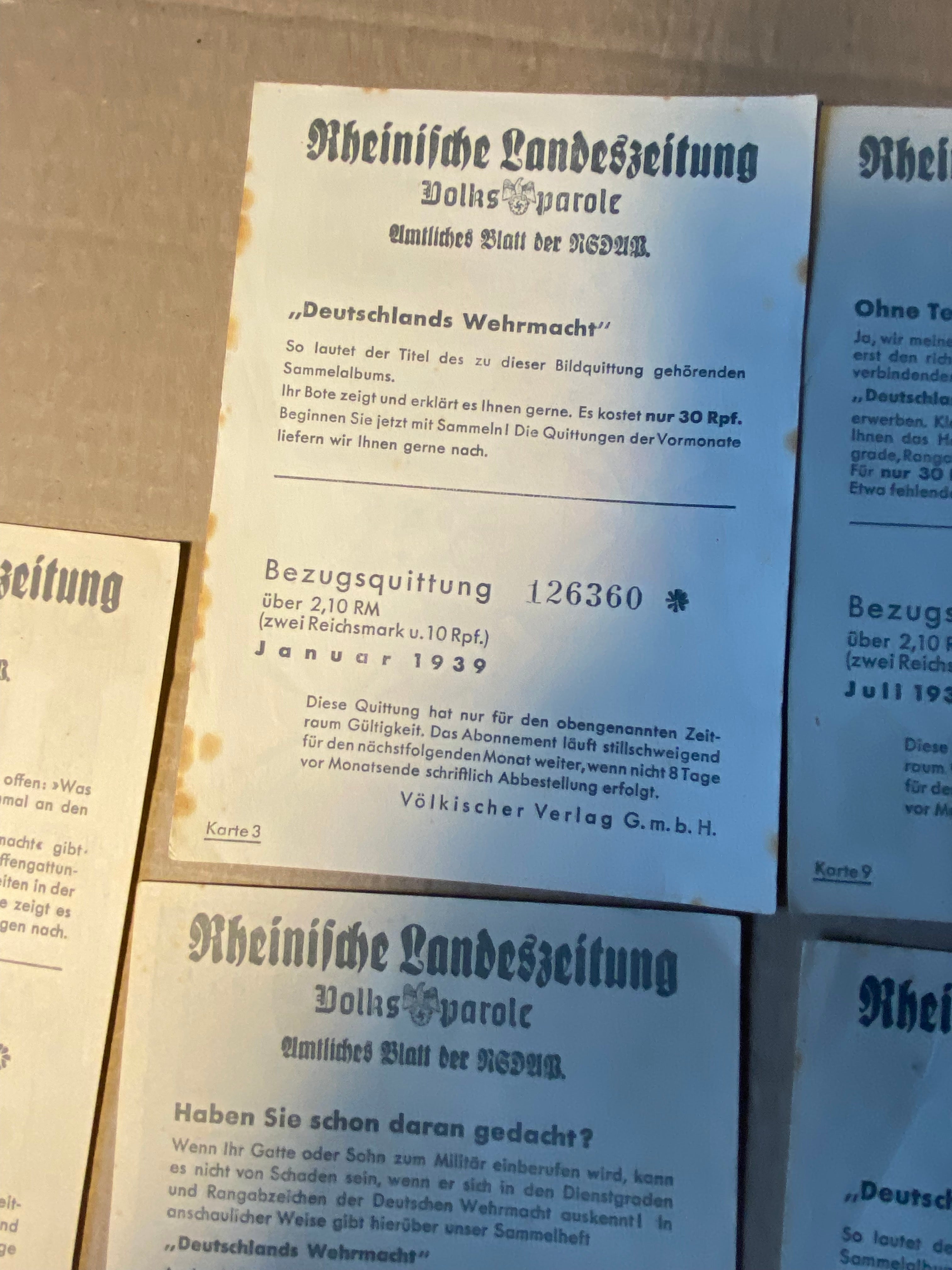 A group of original WW2 German Unit & Service Insignia Cards in colour. - The Militaria Shop