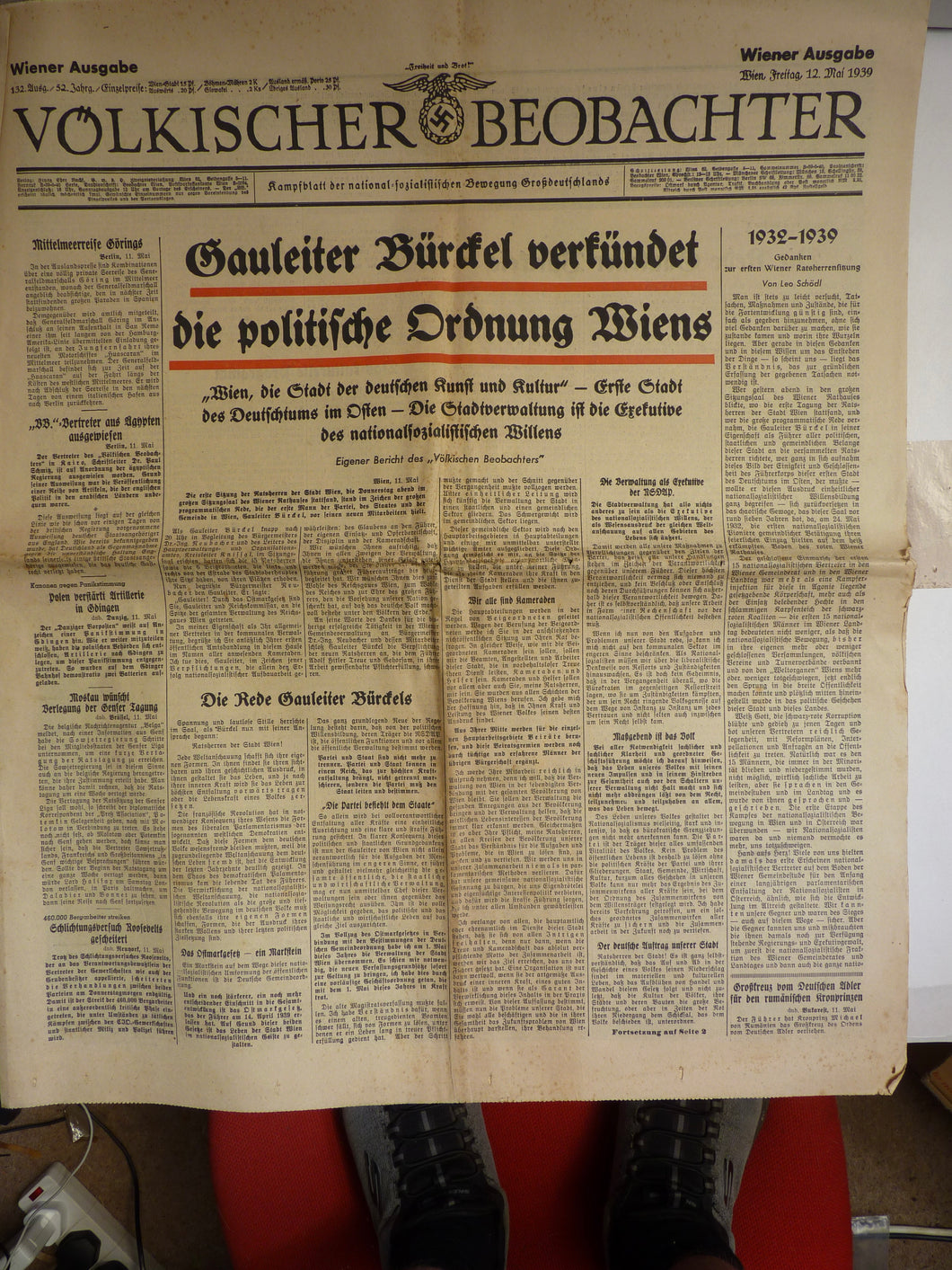 Original WW2 German Nazi Party VOLKISCHER BEOBACHTER Political Newspaper - 12th May 1939