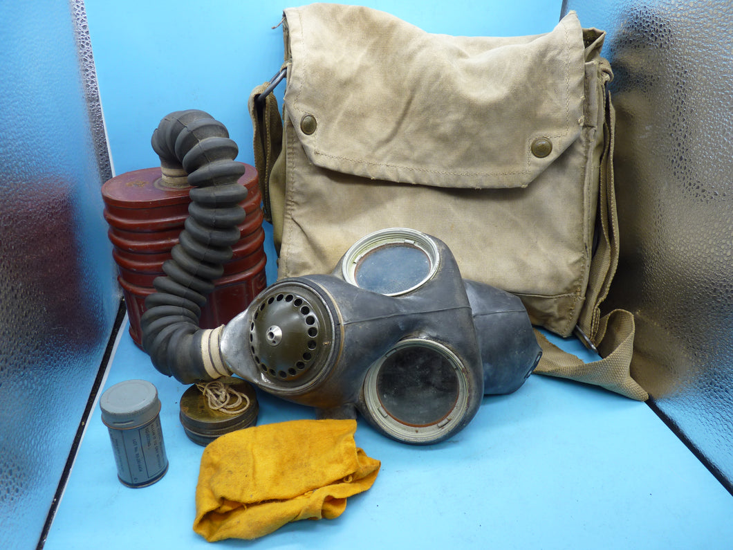 Original WW2 British Army Gas Mask Set - Complete with bag & spares