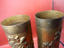 Load image into Gallery viewer, Original WW1 Trench Art Shell Case Vase Pair with Flowers
