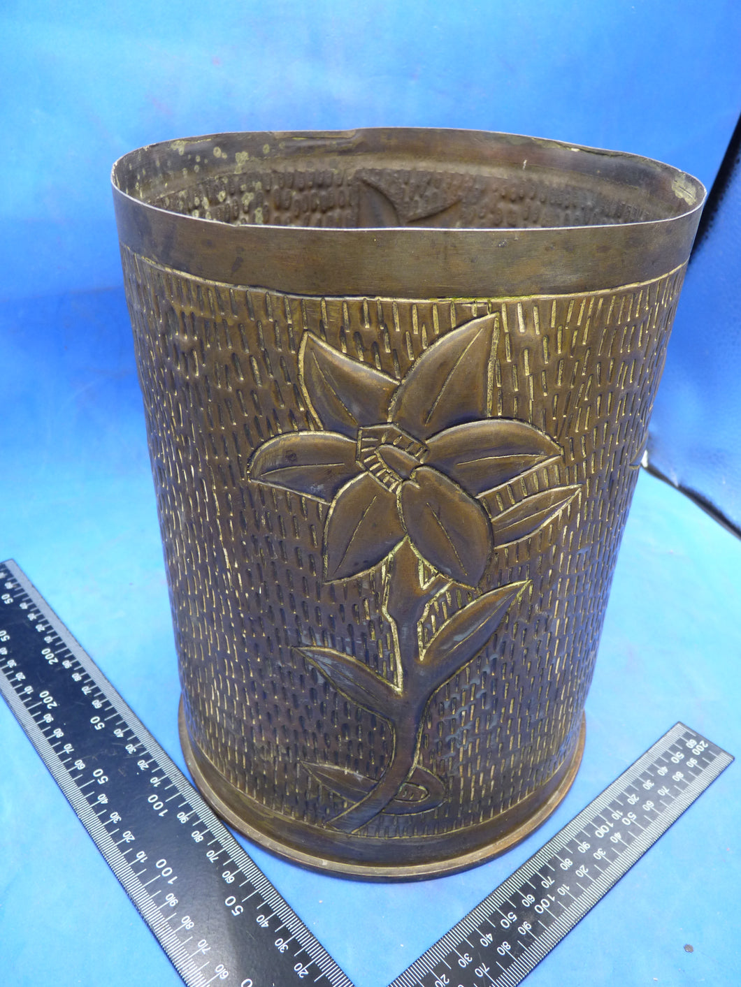 Original WW1 Trench Art Shell Case Vase - 155mm German Casing - Flowers Engraved