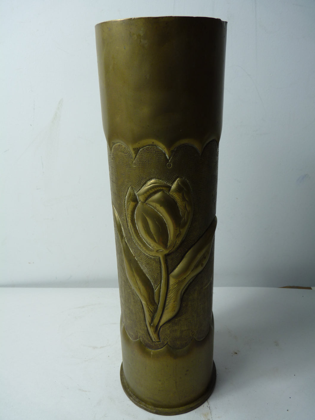 Original WW1 Trench Art Shell Case Vase - 105cm Floral Design